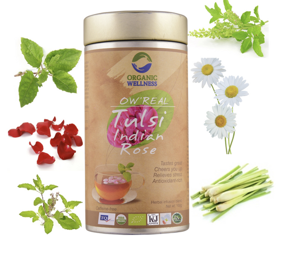 Organic Wellness INDIAN ROSE TULSI TIN Ayurvedic Herbal tea